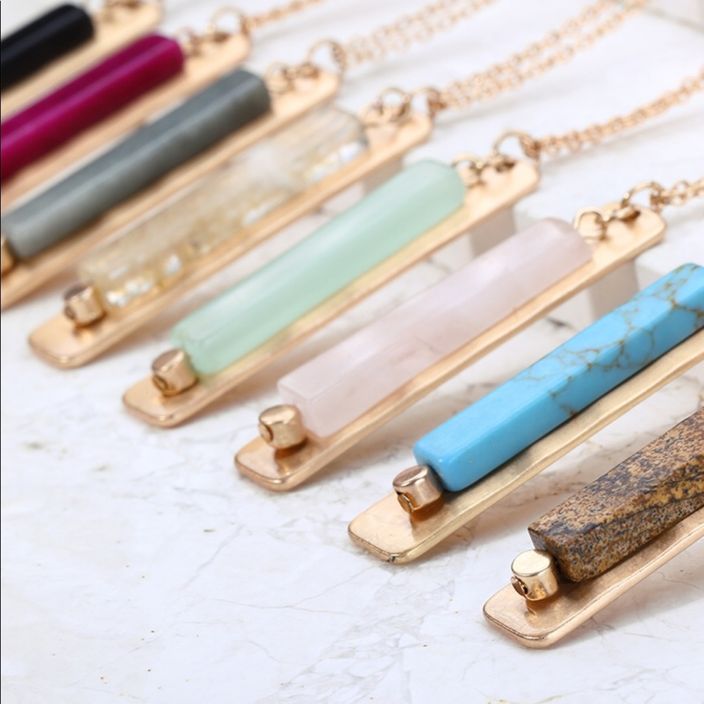 LAST ONE Natural Stone Bar Necklace - Picture 3 of 3